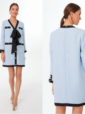 Pomander Place Light Blue Tweed Dress with Black Trim
